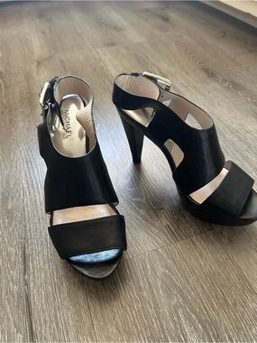 MICHAEL Michael Kors Black Leather Cutout Slingback Heels